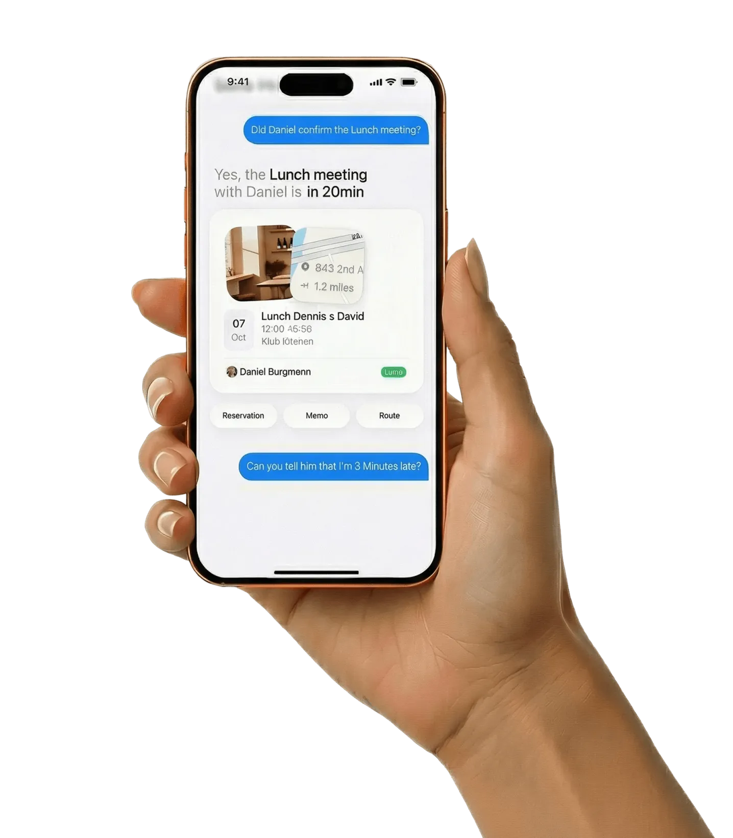 A hand holding a phone running Lovemail